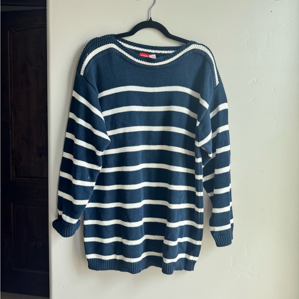 Striped Fisherman Knit Sweater Cottagecore Nautical Oversized Grandmacore L
